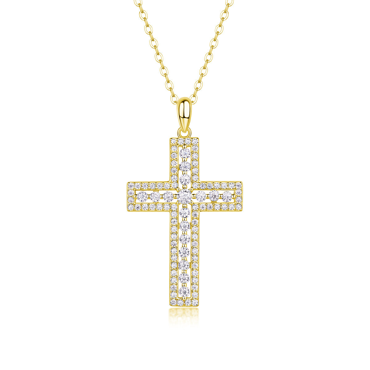 Shelter Moissanite Cross Pendant – Platinum-Plated S925 Sterling Silver Necklace