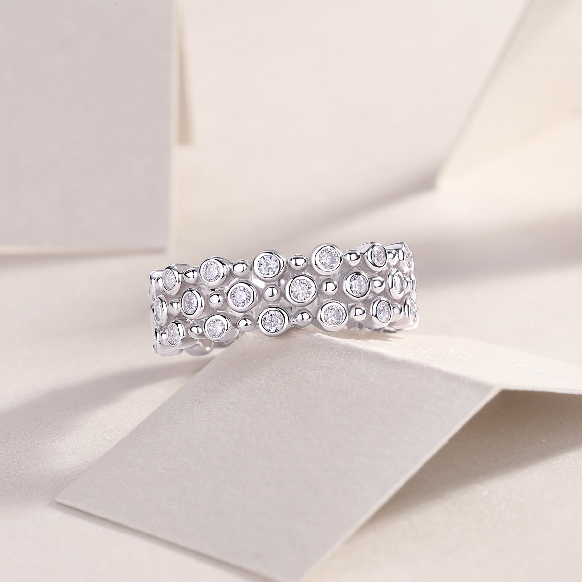 Multi-Row Diamond Moissanite Ring