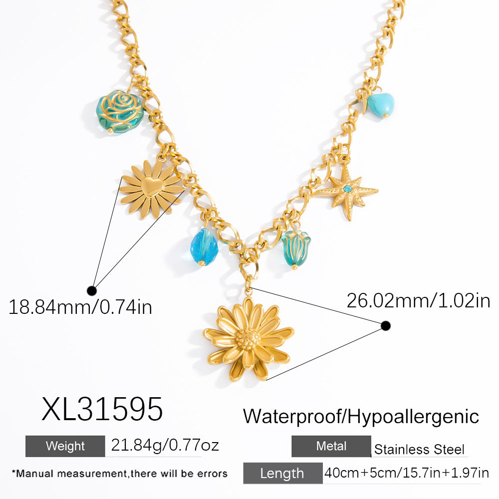 dimension of flower double layer twin necklace
