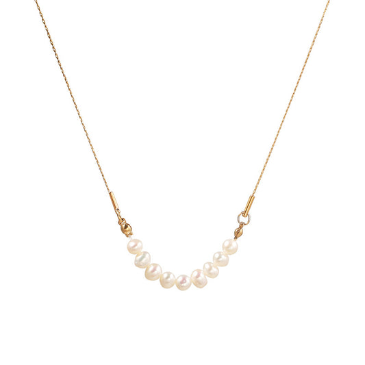 Full view of pearl accent necklace in 18K gold plated stainless steel