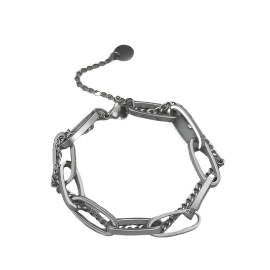 Silver Double-Layer Geometric Chain Bracelet