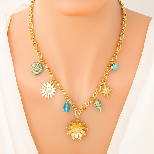 women’s elegant twin pendant necklace hypoallergenic MYH jewelry