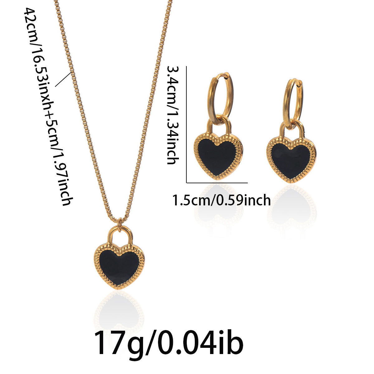 Lxalry Black Heart Mirror Jewelry Set