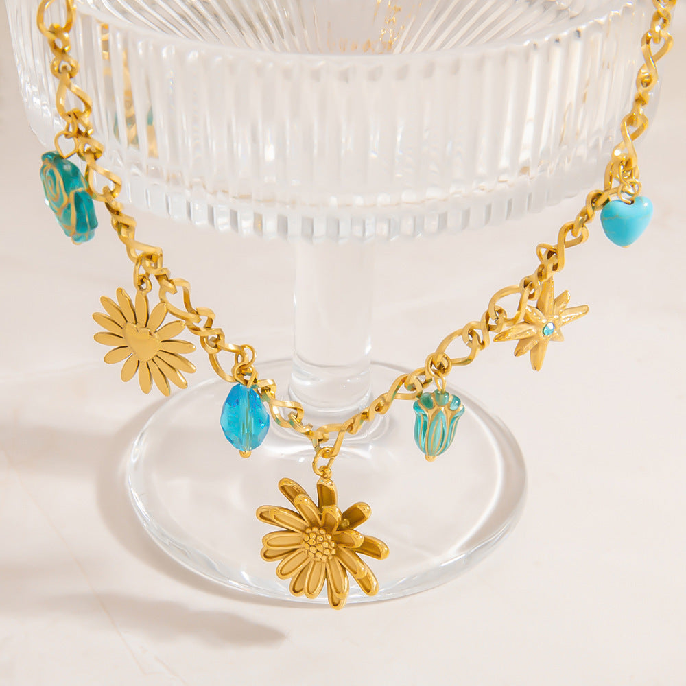Sunflower double layer twin necklace