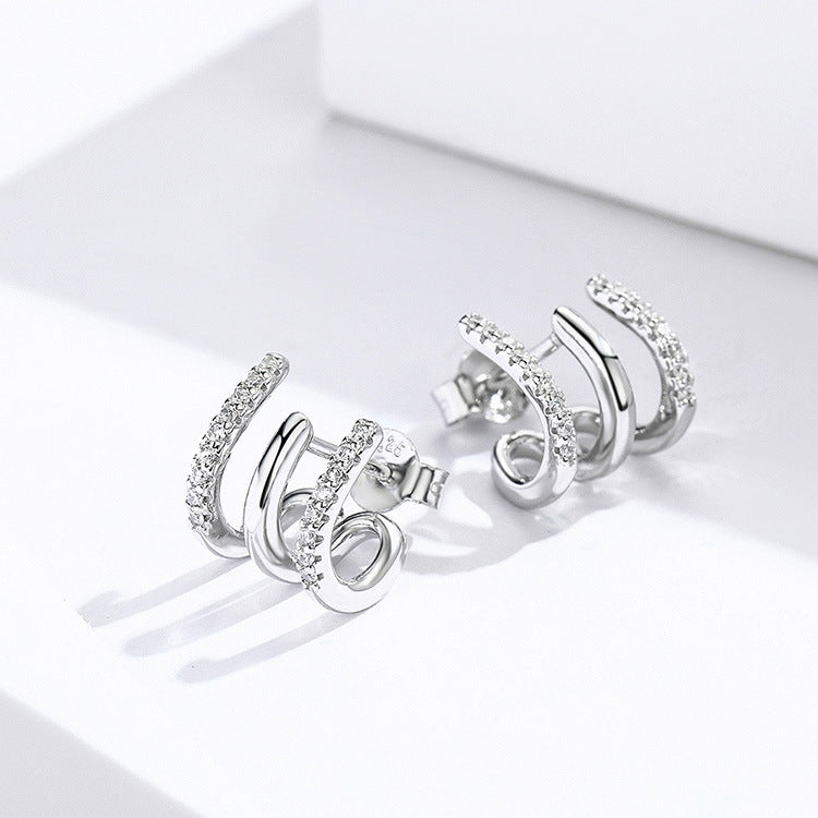 Three Layer 925 Heart Earrings