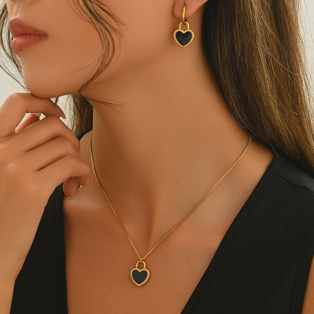 Lxalry Black Heart Mirror Jewelry Set