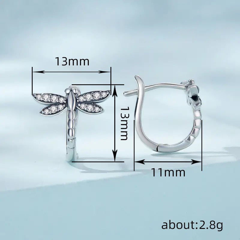 dimension and size of Silver dragonfly-shaped hoop earrings