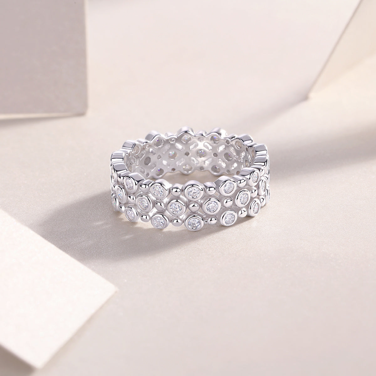 Multi-Row Diamond Moissanite Ring