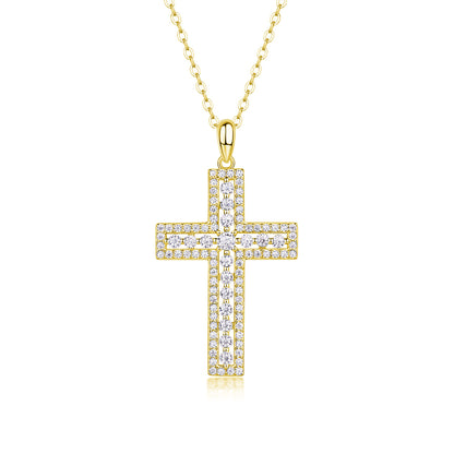 Shelter Moissanite Cross Pendant – Platinum-Plated S925 Sterling Silver Necklace