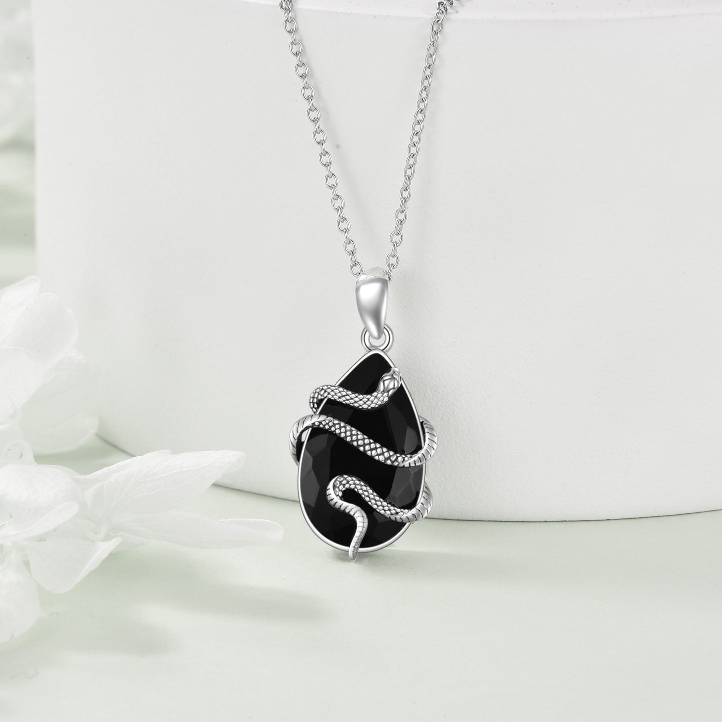 healing crystal snake necklace sterling silver MYH jewelry