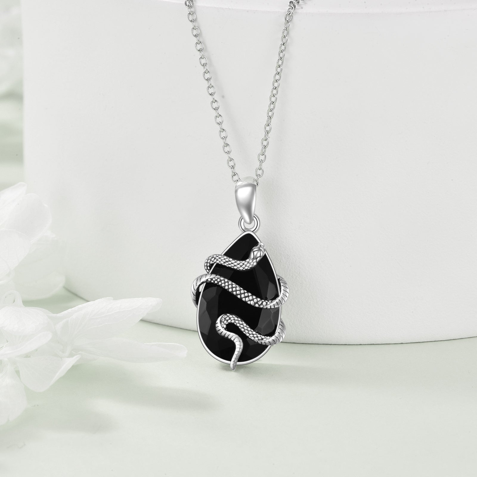 healing crystal snake necklace sterling silver MYH jewelry
