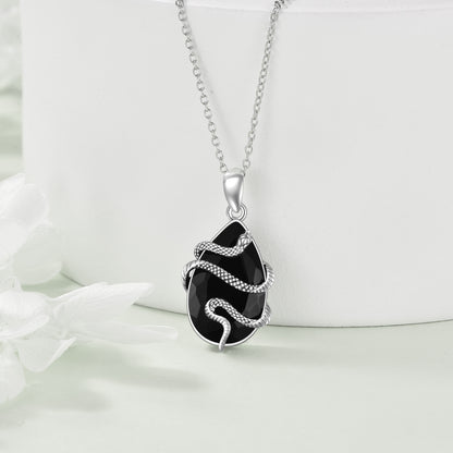healing crystal snake necklace sterling silver MYH jewelry