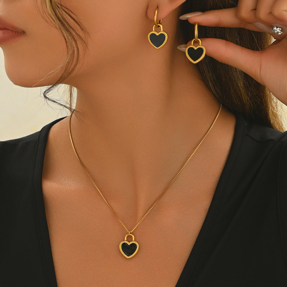 Lxalry Black Heart Mirror Jewelry Set