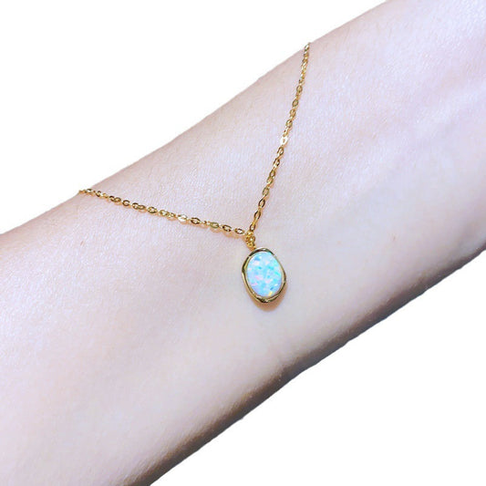 Opal Oval Pendant Necklace