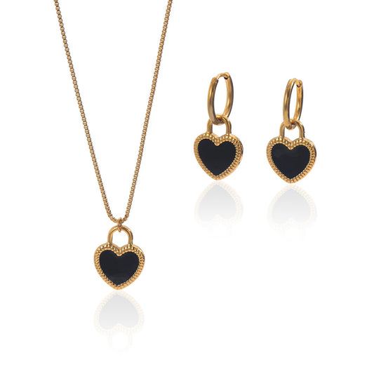 Lxalry Black Heart Mirror Jewelry Set
