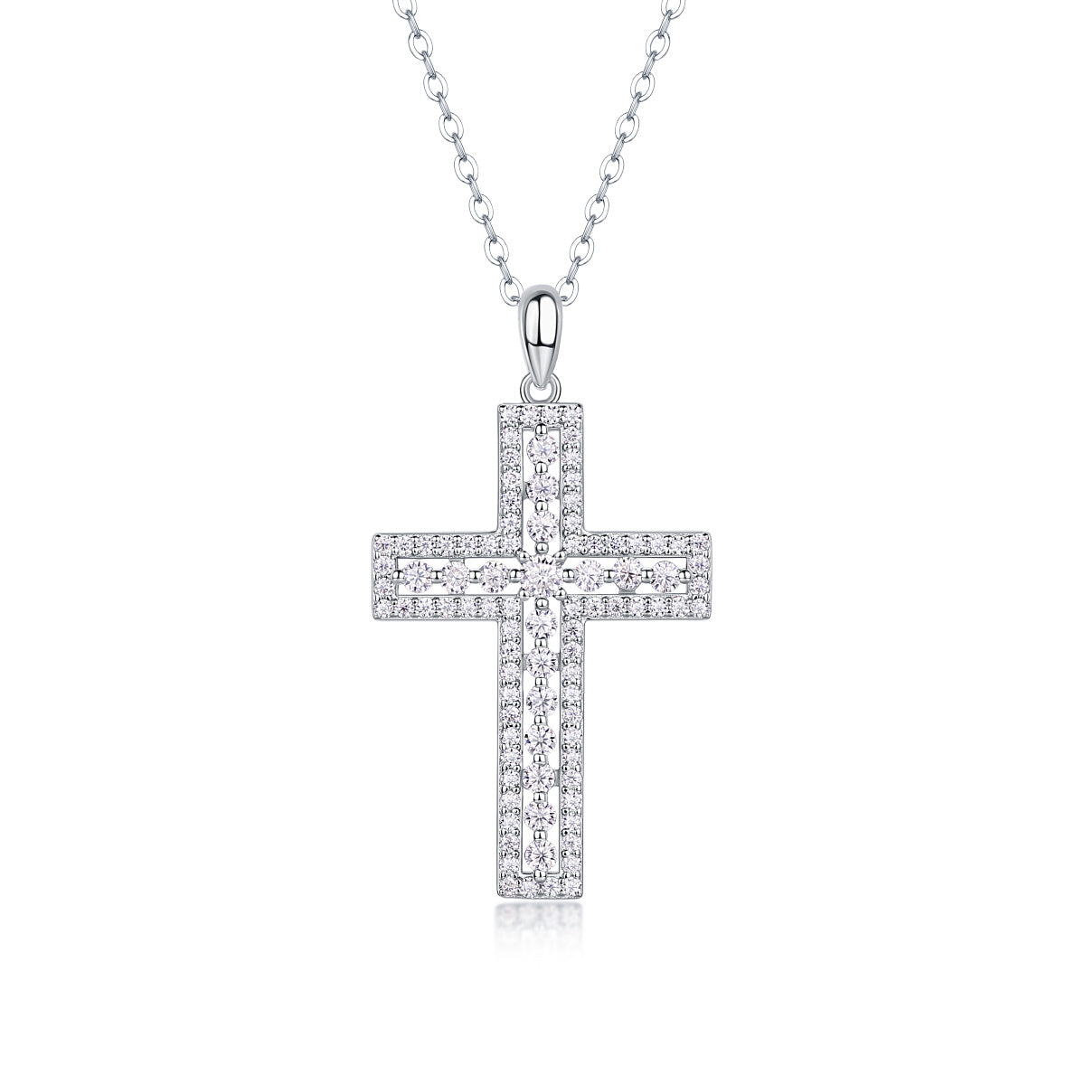 Shelter Moissanite Cross Pendant – Platinum-Plated S925 Sterling Silver Necklace