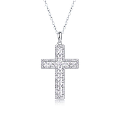 Shelter Moissanite Cross Pendant – Platinum-Plated S925 Sterling Silver Necklace