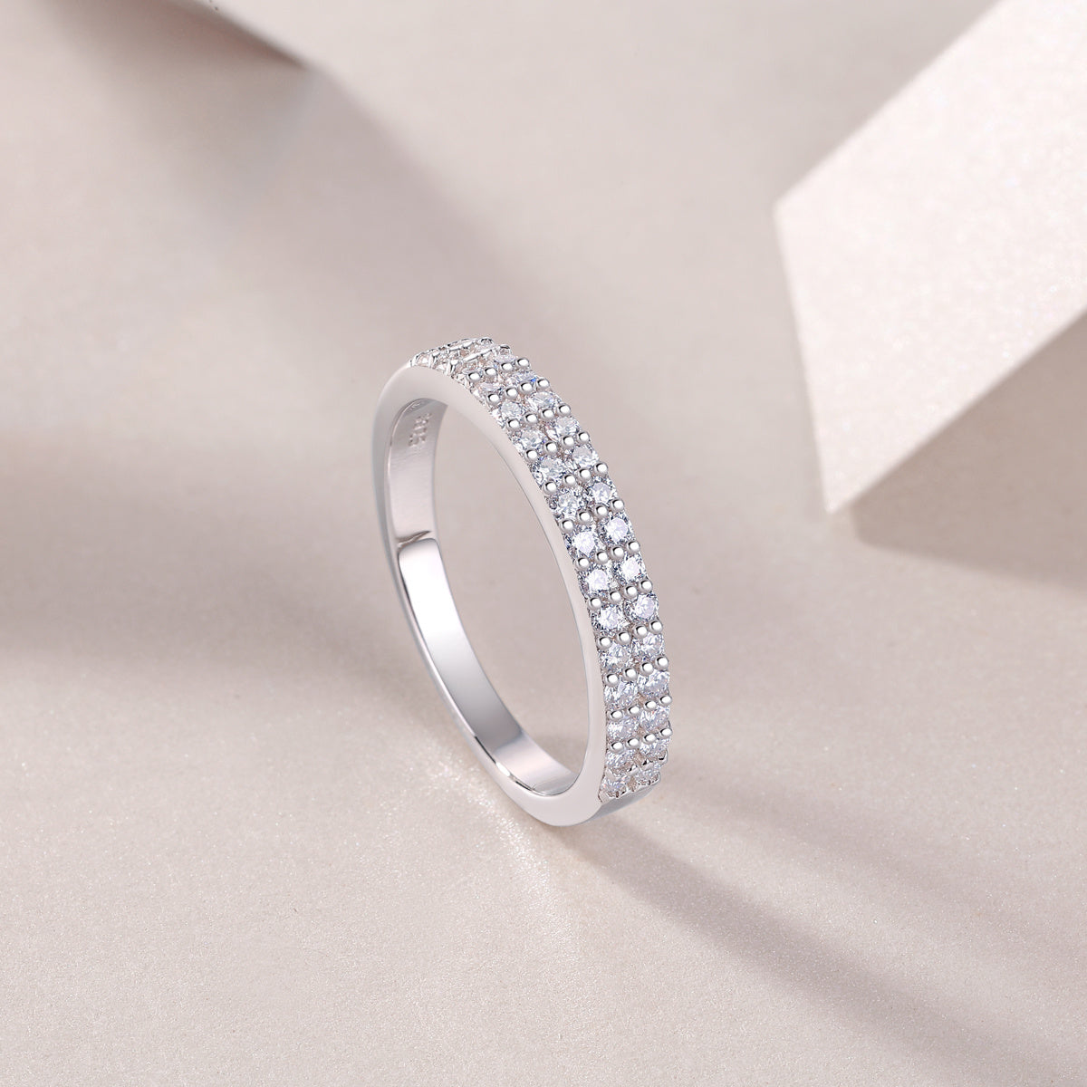 Double Row Moissanite Silver Ring