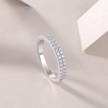 Double Row Moissanite Silver Ring