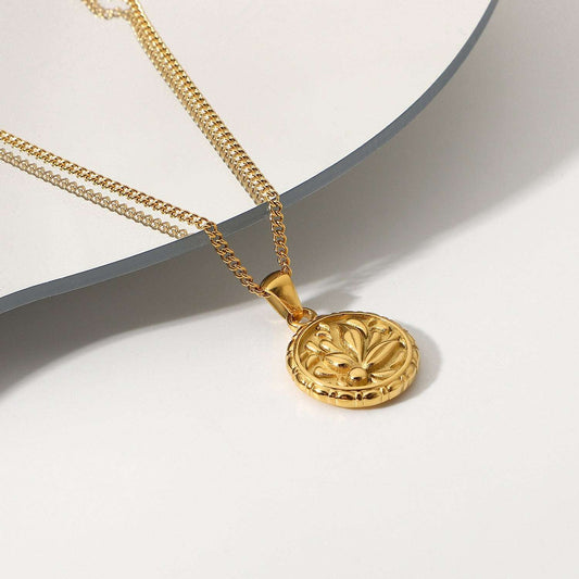 Gold Embossed Medallion Necklace 