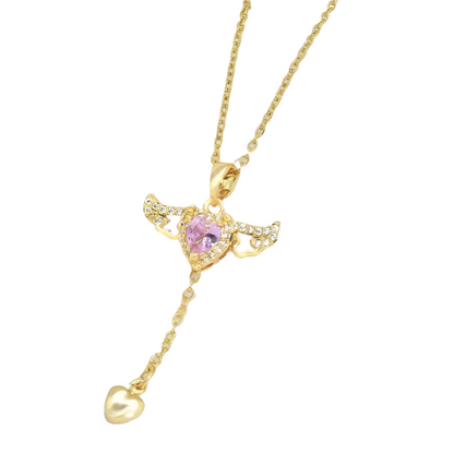Moving Cupid Heart Angel Wings Tassel Necklace