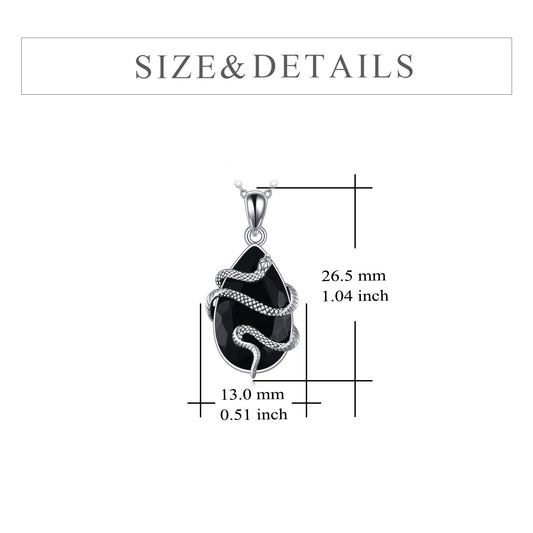 size of MYH Black Obsidian Tourmaline Snake Necklace S925 sterling silver protection jewelry