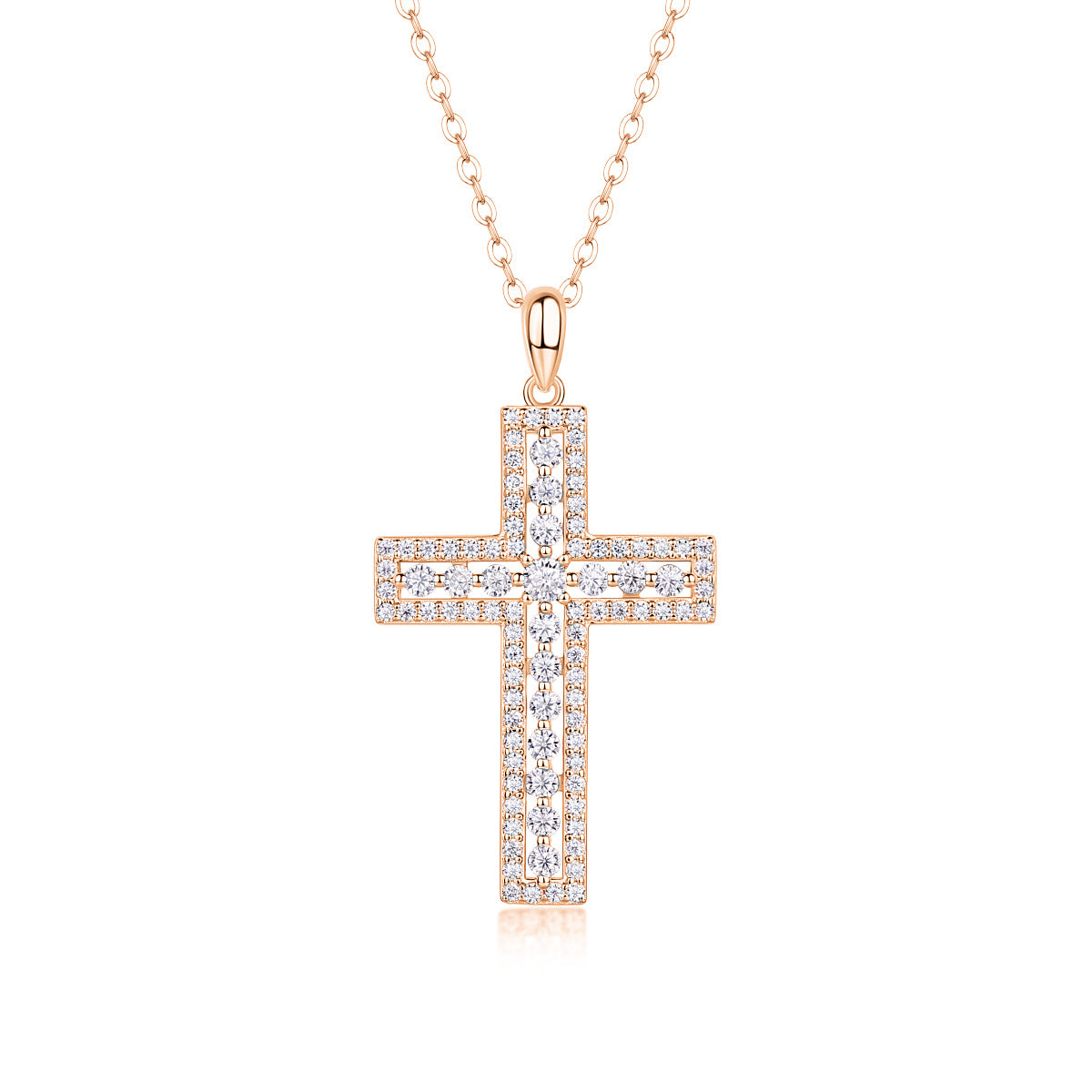 Shelter Moissanite Cross Pendant – Platinum-Plated S925 Sterling Silver Necklace