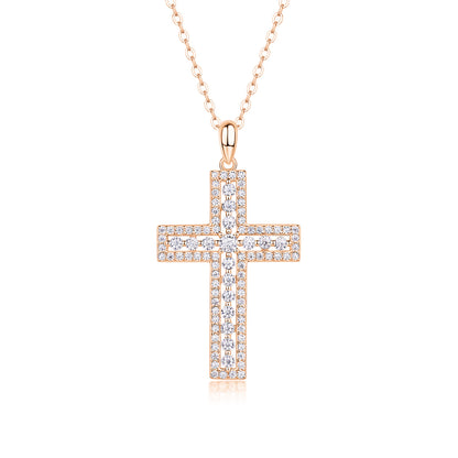 Shelter Moissanite Cross Pendant – Platinum-Plated S925 Sterling Silver Necklace