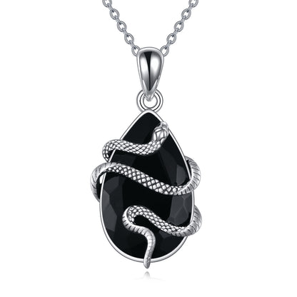 MYH Black Obsidian Tourmaline Snake Necklace S925 sterling silver protection jewelry
