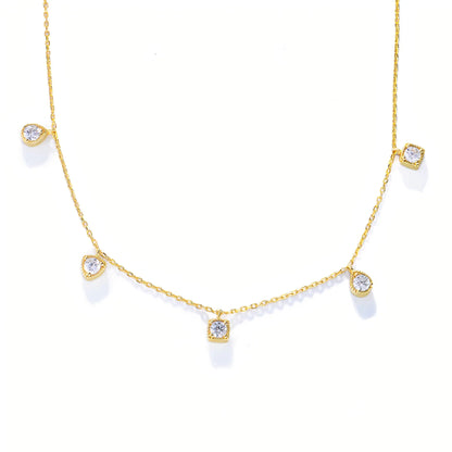Arden Necklace – Dainty 20K PVD gold necklace with spaced CZ drop stones, perfect for layering and daily wear.