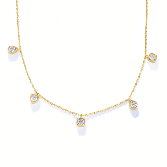 Arden Necklace – Dainty 20K PVD gold necklace with spaced CZ drop stones, perfect for layering and daily wear.