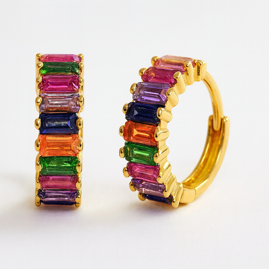 Rainbow Baguette Huggie Hoops