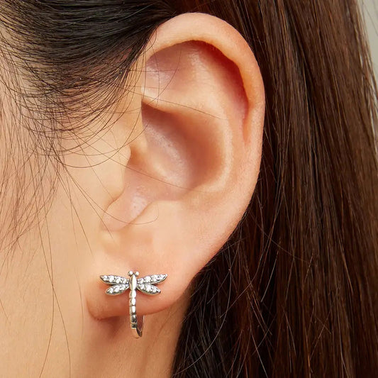 Pendientes de libélula para el día a día: preciosas joyas de animales con incrustaciones de circonitas para mujer
