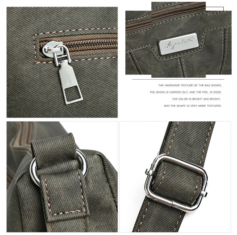 Close-up details of a bag with zipper, hardware, and strap on a white background