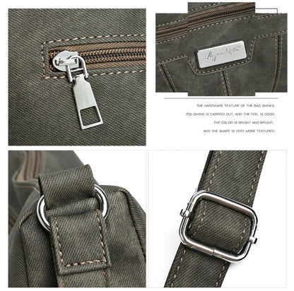 Close-up details of a bag with zipper, hardware, and strap on a white background