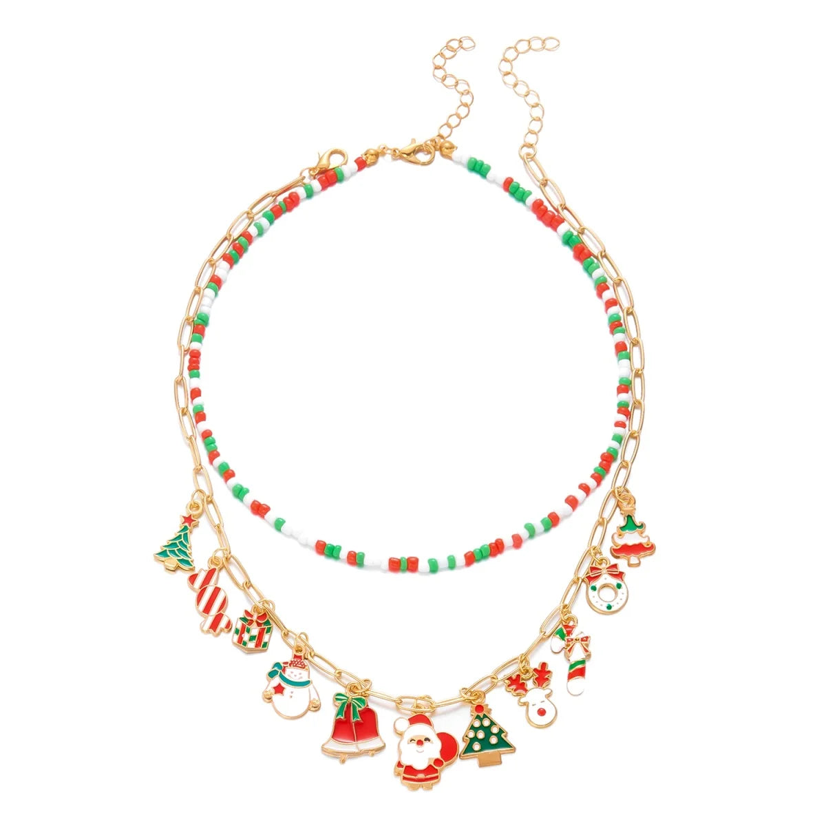 Holiday Charm Clay Bead Necklace – Snowflake, Gingerbread, Tree, Snowman & Reindeer Pendant Choker