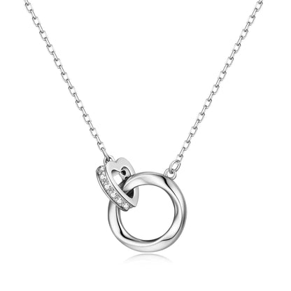 Sterling silver necklace with heart inside circle pendant