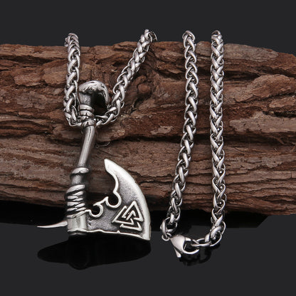 Titanium steel axe pendant necklace on a stainless twist chain for men and women.