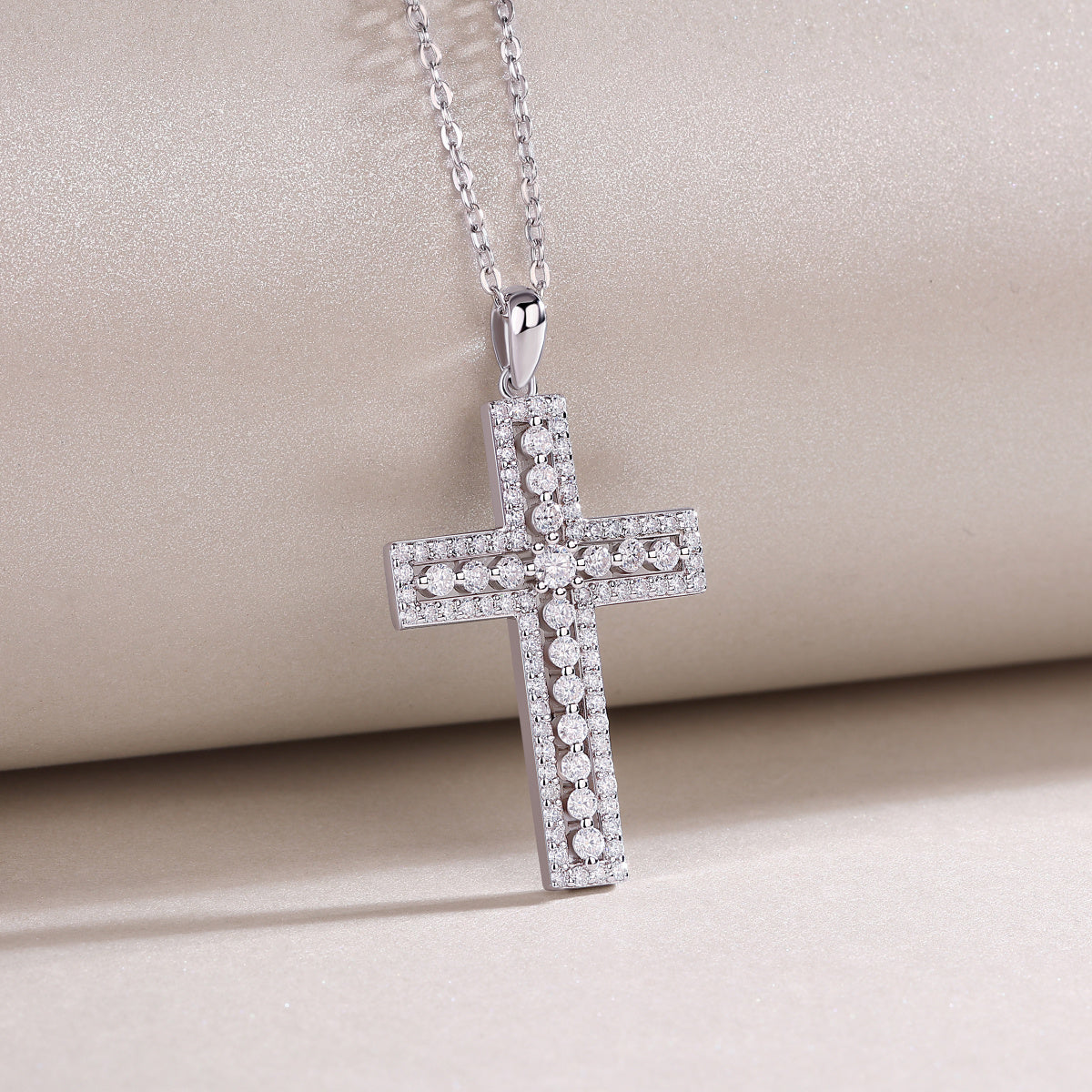 Shelter Moissanite Cross Pendant – Platinum-Plated S925 Sterling Silver Necklace