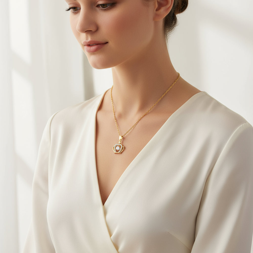 18K gold plated women’s necklace with royal crown charm