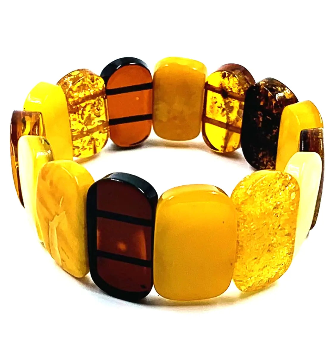 Amber Stretch Bracelet - Hand Made from Polished/Certified Baltic Amber Beads(Multicolor)